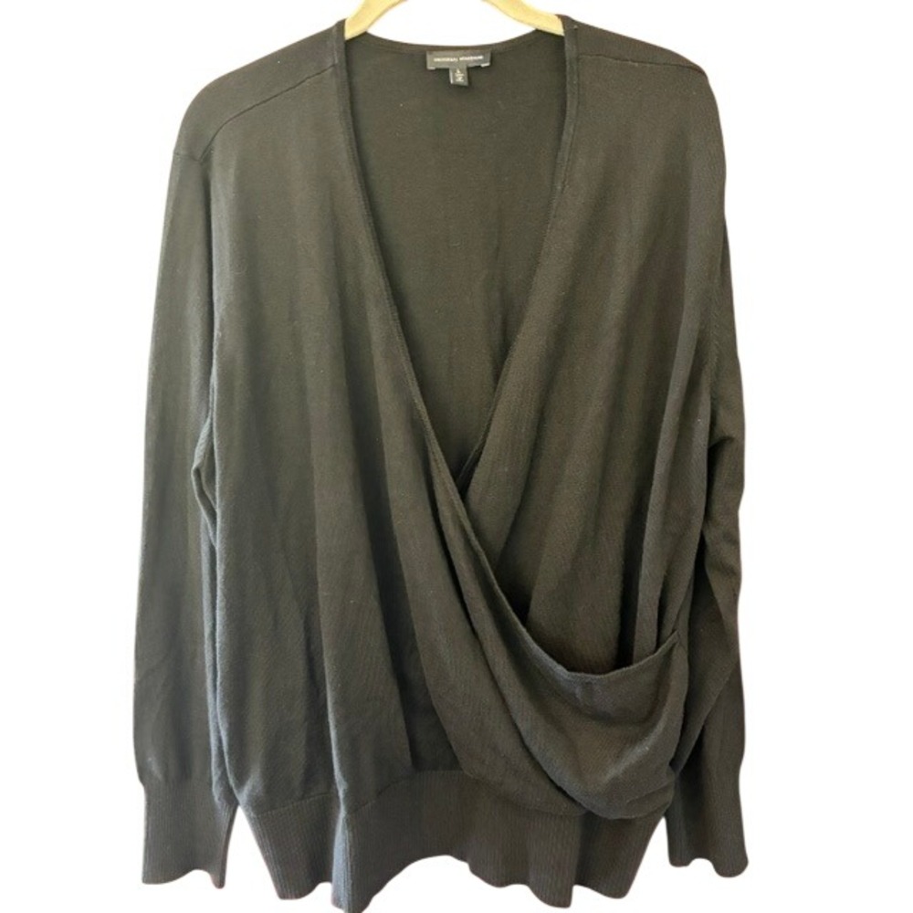 Universal Standard Sweater Women L Black Excellent Draped Wrap Front USSW1192